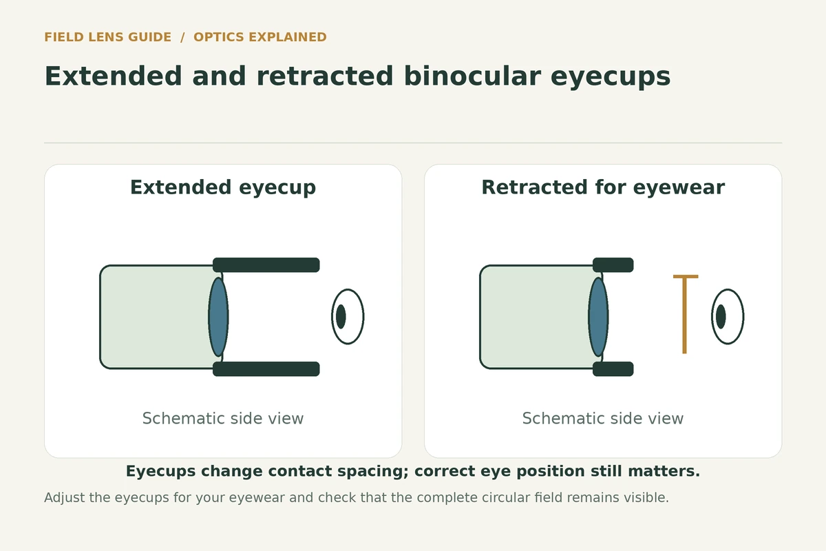 Schematic side views of extended and retracted eyecups with the eye position kept consistent