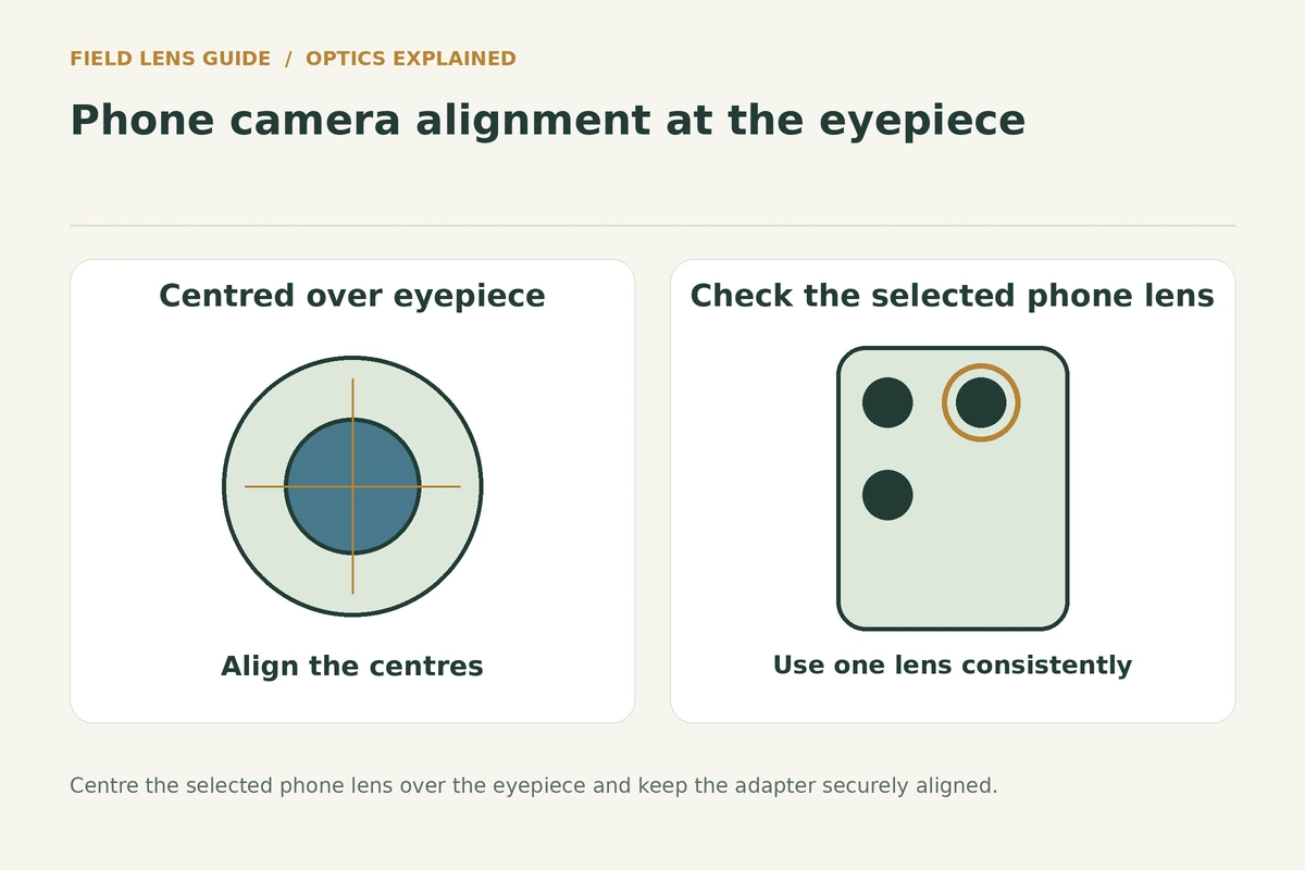 Concentric circles showing a phone camera lens centred over the spotting-scope eyepiece