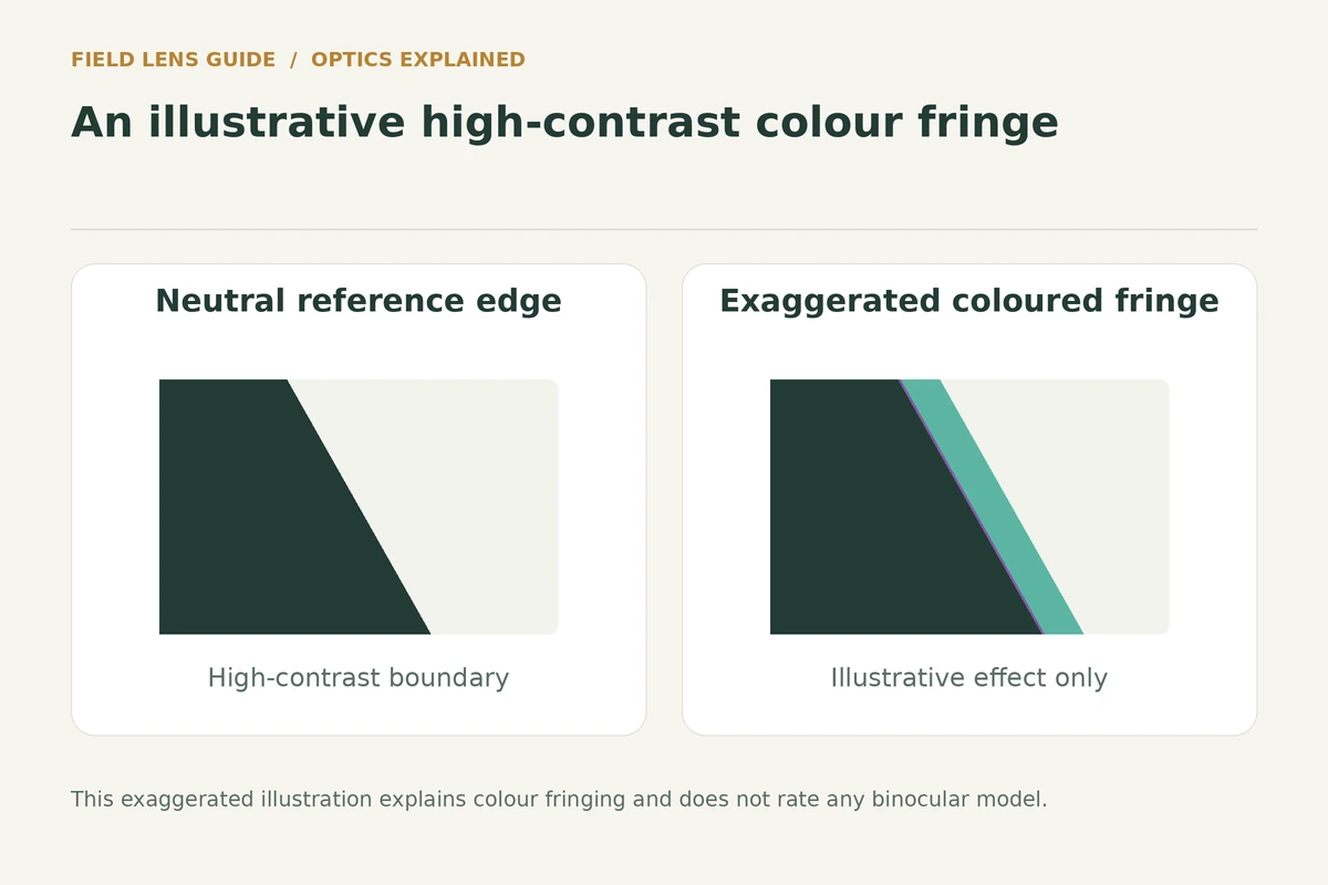 Enlarged schematic edge with and without an exaggerated coloured fringe